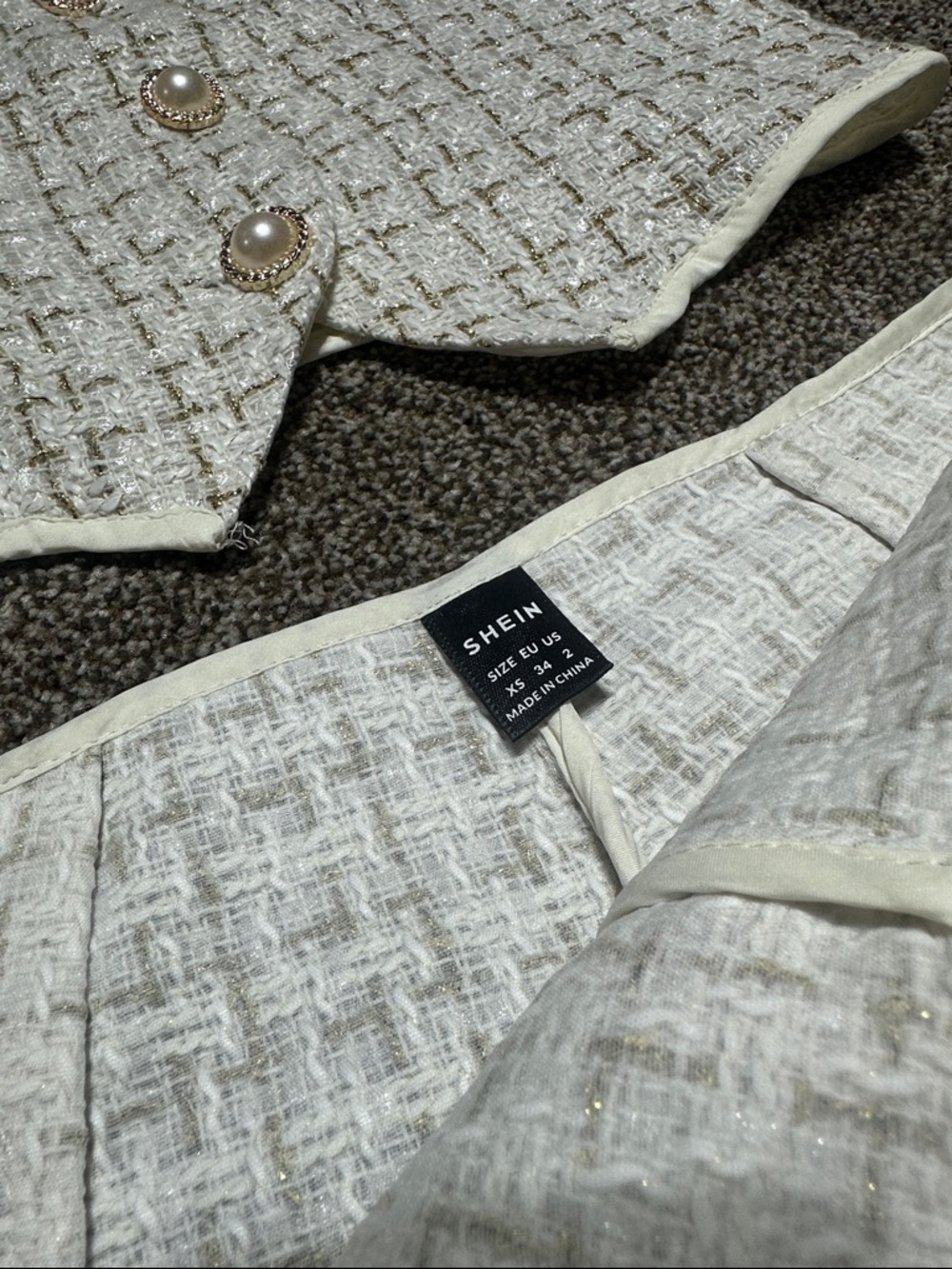 SHEIN Cream Tweed High Waist Shorts & Cropped Vest Set - Picture 5 of 11
